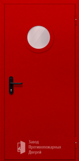 Фото двери «Однопольная с круглым стеклом (красная)» в Зеленограду