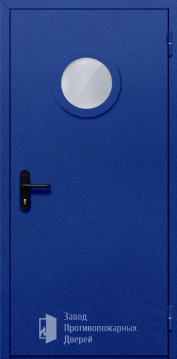 Фото двери «Однопольная с круглым стеклом (синяя)» в Зеленограду