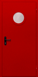 Фото двери «Однопольная с круглым стеклом (красная)» в Зеленограду