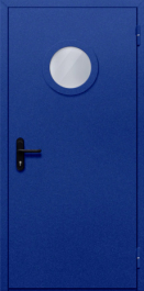 Фото двери «Однопольная с круглым стеклом (синяя)» в Зеленограду